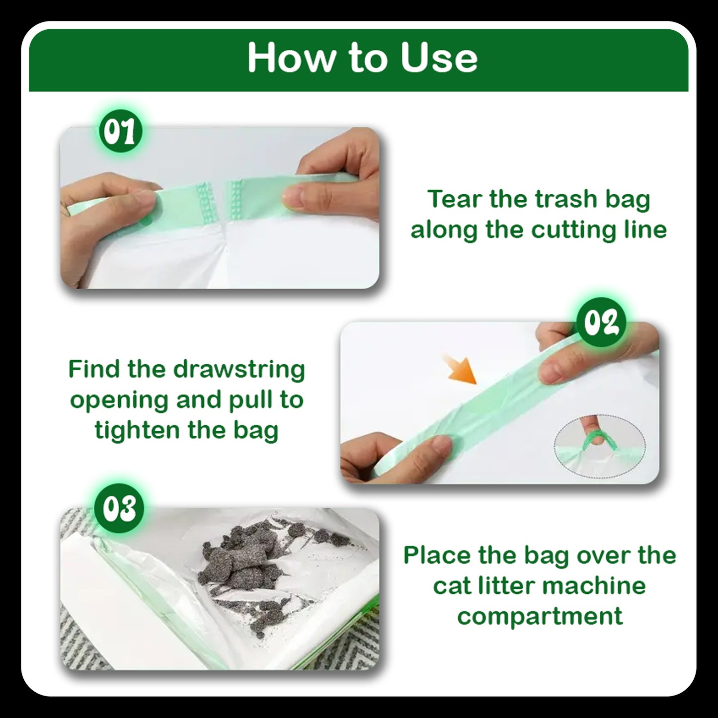 Cat Litter Box Liner Bags 80 Pcs – Heavy-Duty with Drawstring | 64cm x 40cm Compatible with Self-Cleaning Litter Box Waste Drawer | Easy Cleanup