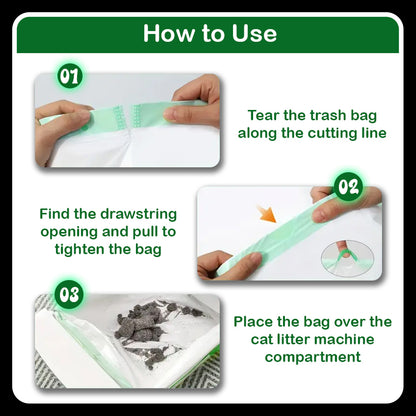 Cat Litter Box Liner Bags 80 Pcs – Heavy-Duty with Drawstring | 64cm x 40cm Compatible with Self-Cleaning Litter Box Waste Drawer | Easy Cleanup