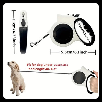 Retractable Pet Leash with LED Light – 16ft | One-Button Release & Durable Locking Handle