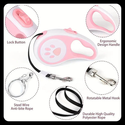 16.5ft Retractable Dog Leash – Stylish Paw Print Design | Tangle-Free & Durable | Easy Lock & Release