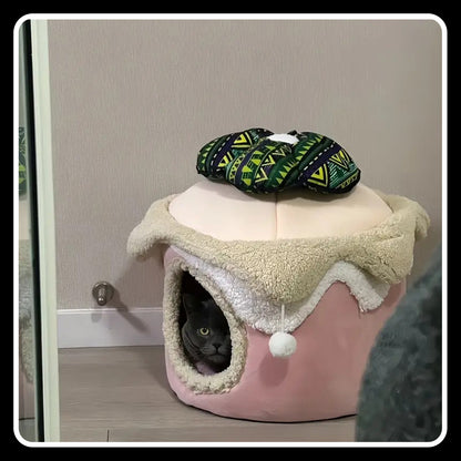 Sweet Ice Cream Cone Cat Dog House – Cozy Kennel Pet Bed (Pink)