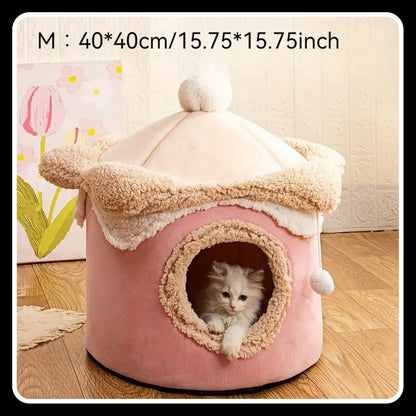 Sweet Ice Cream Cone Cat Dog House – Cozy Kennel Pet Bed (Pink)