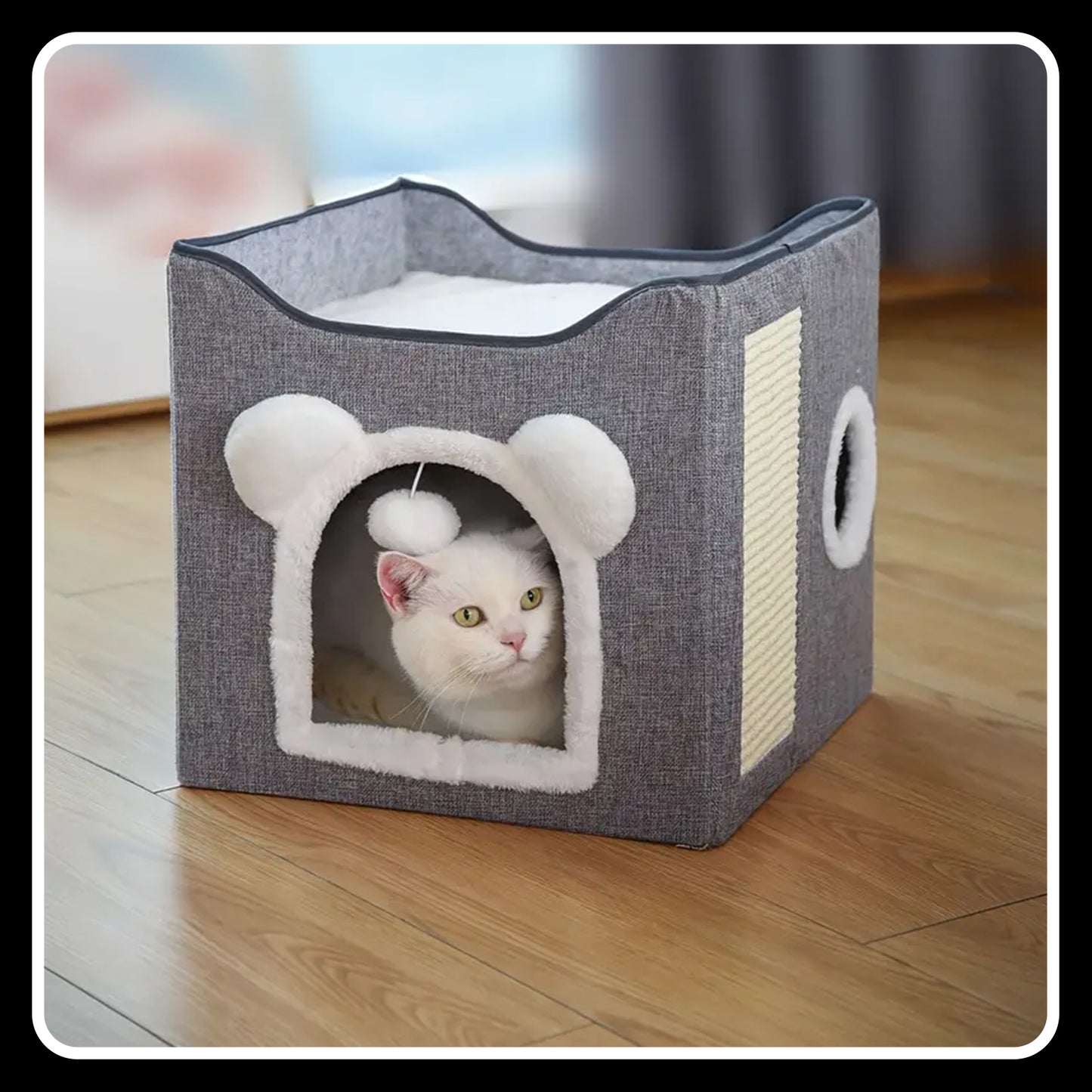 Double-Layer Cat Bed – Kennel - Foldable -Sisal Scratching Board, Soft Cushion – House & Cave for Indoor Cats and Small Dogs (Grey)