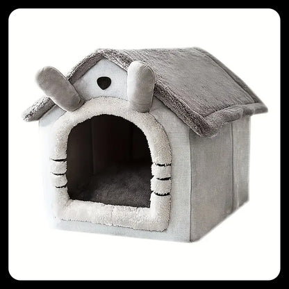 Cozy Pet House Kennel for Cats & Dogs – Large 19.29"x15.35"x18.11" | Detachable & Washable Winter Bed | Soft Polyester Cat Cave Nest with Classic Style - Gray