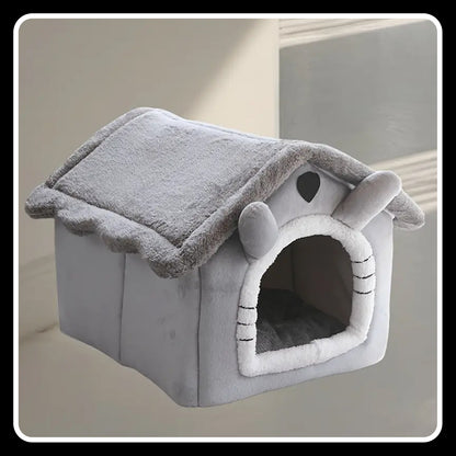 Cozy Pet House Kennel for Cats & Dogs – Large 19.29"x15.35"x18.11" | Detachable & Washable Winter Bed | Soft Polyester Cat Cave Nest with Classic Style - Gray